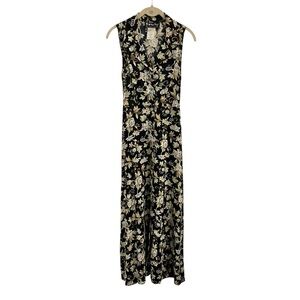 Vintage All that Jazz Black and Cream Floral Maxi Dress